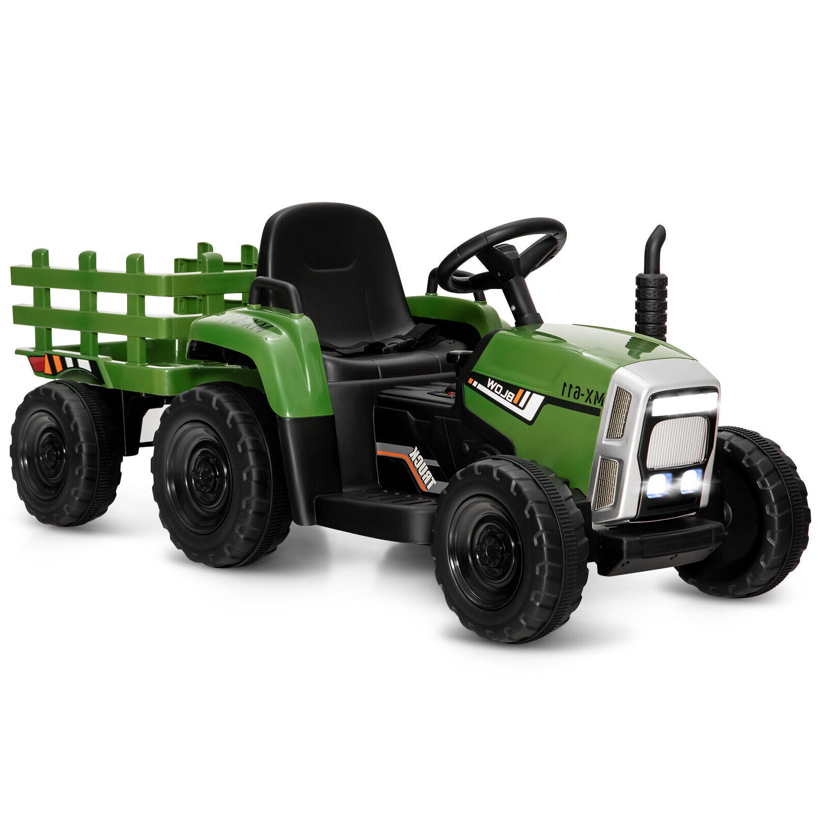 12V Ride on Tractor with 3-Gear-Shift Ground Loader for Kids 3+ Years Old-Red - Dark Green