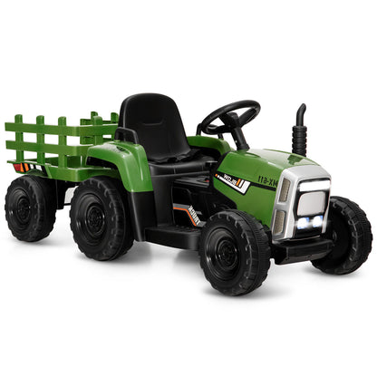 12V Ride on Tractor with 3-Gear-Shift Ground Loader for Kids 3+ Years Old-Red - Dark Green
