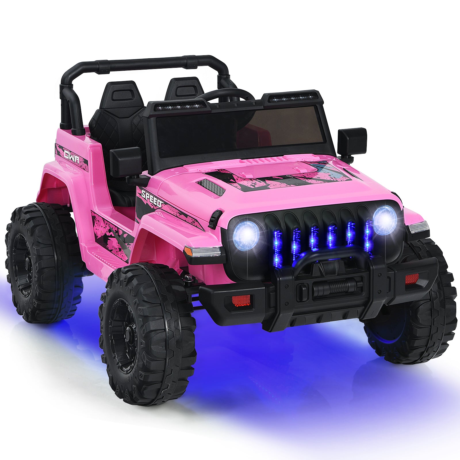 12V Kids Ride-on Jeep Car with 2.4 G Remote Control-White - Pink