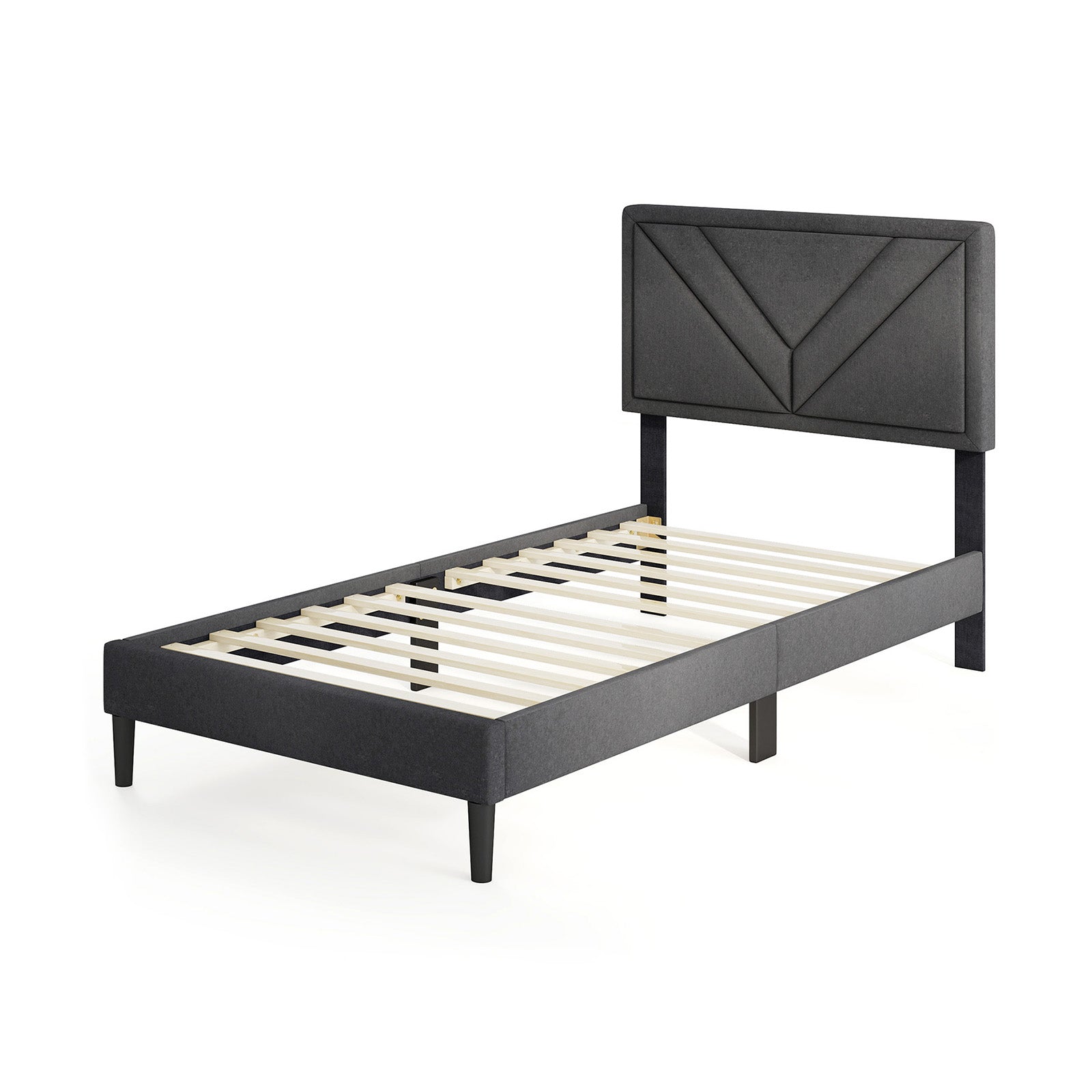 Upholstered Platform Bed with Tufted Headboard and Wooden Slats-Full Size - Twin Size