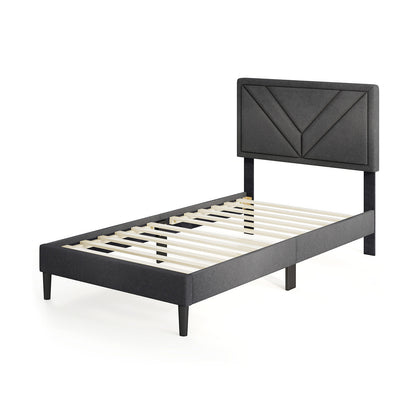 Upholstered Platform Bed with Tufted Headboard and Wooden Slats-Full Size - Twin Size