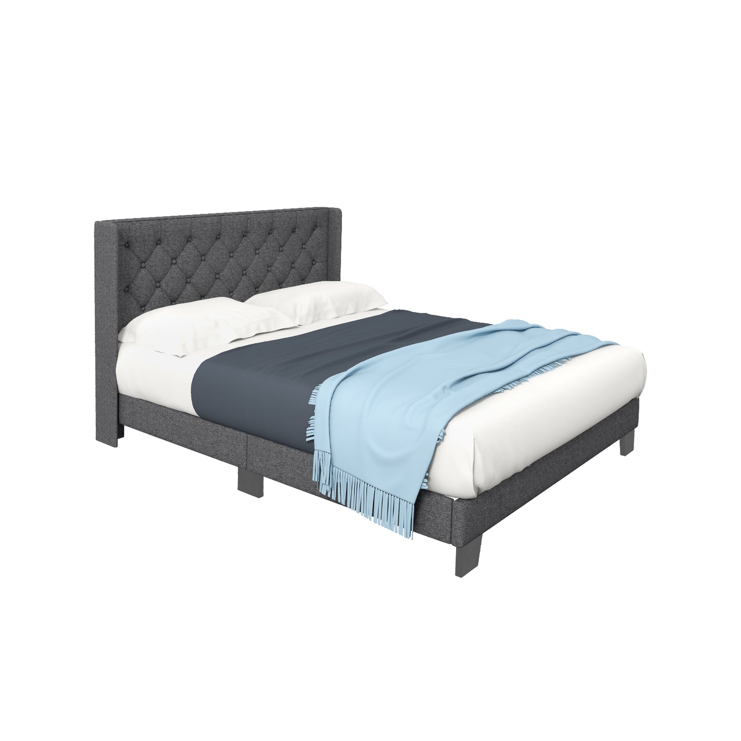 Twin/Full/Queen Size Upholstered Platform Bed with Button Tufted Headboard-Full Size - Full Size
