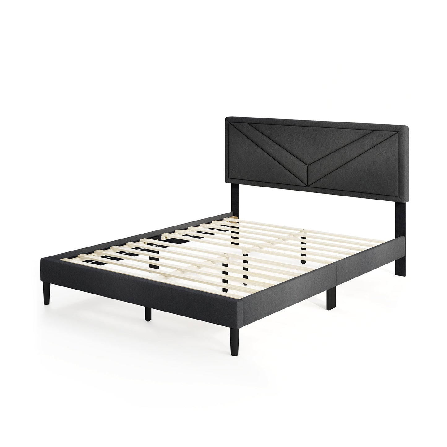 Upholstered Platform Bed with Tufted Headboard and Wooden Slats-Full Size - Queen Size