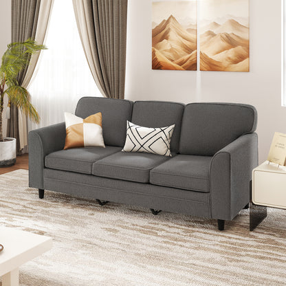 Upholstered Teddy Velvet 3-Seat Sofa with Comfy Back Pillows