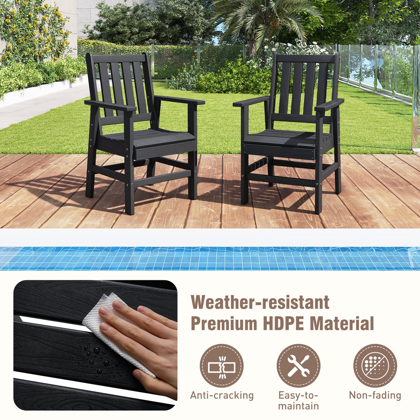 7 Pieces Patio Dining Set Outdoor HDPE Weather Resistant Table and Chairs Set-Black