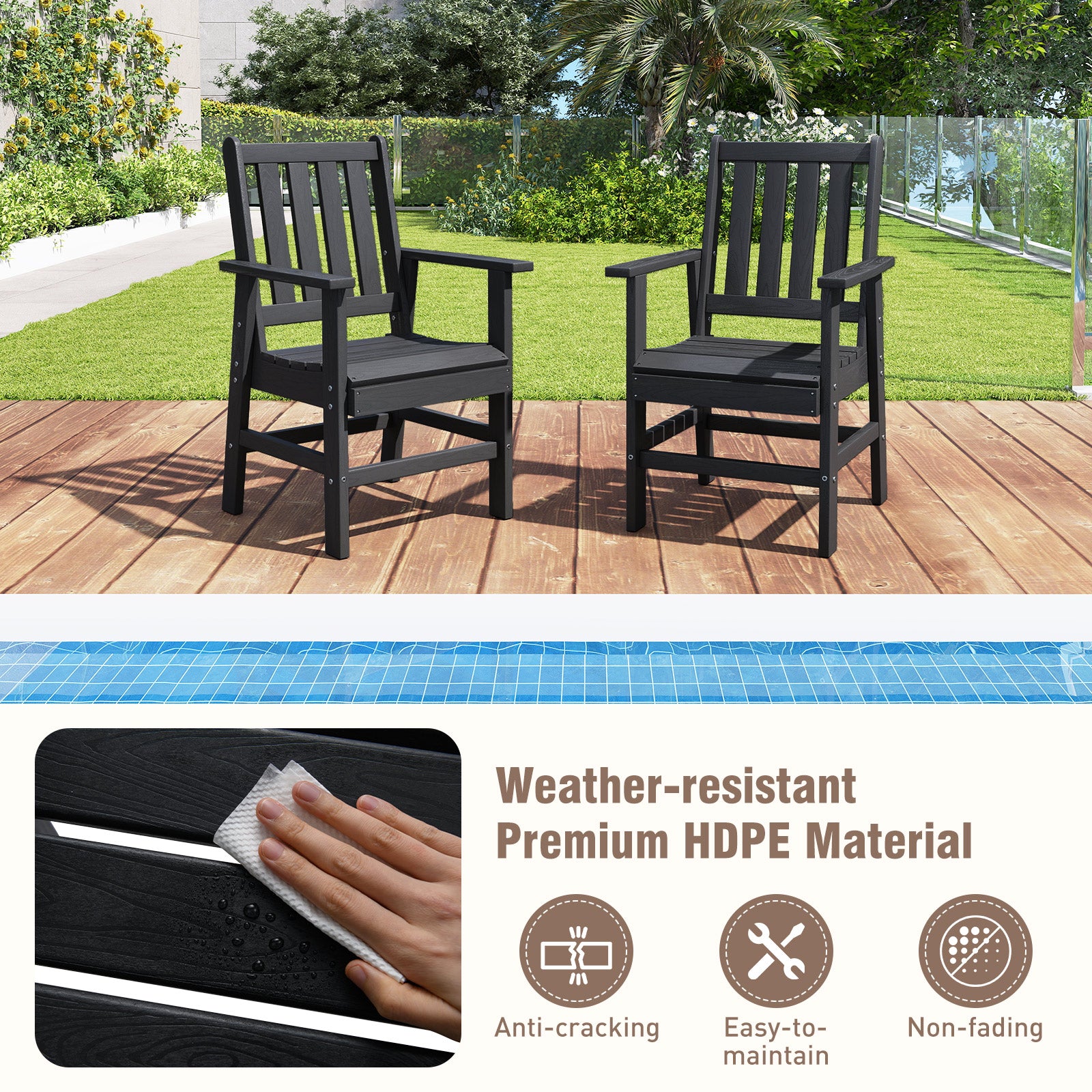 7 Pieces Patio Dining Set Outdoor HDPE Weather Resistant Table and Chairs Set-Black