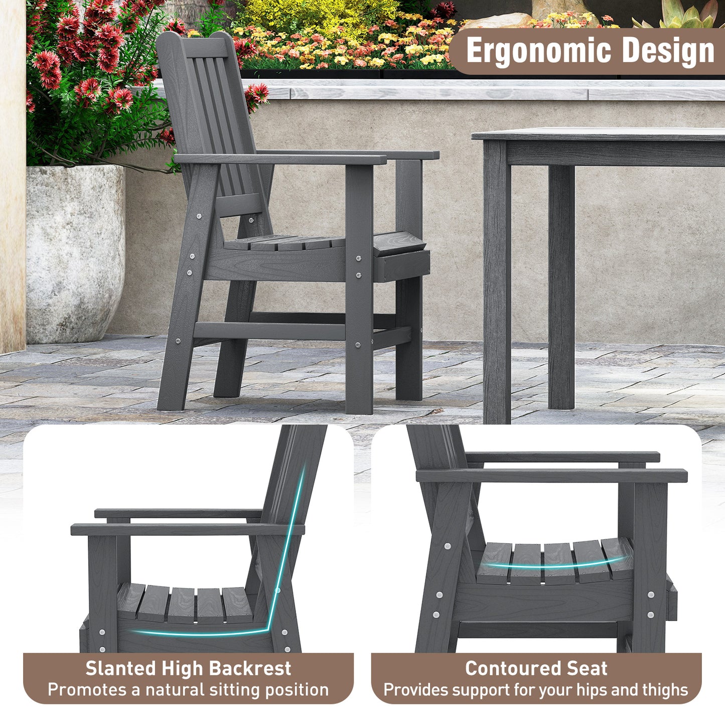 7 Pieces Patio Dining Set Outdoor HDPE Weather Resistant Table and Chairs Set-Grey