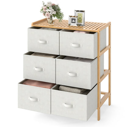 Fabric Dresser with 6 Drawers with 6 Folding Fabric Bins for Bedroom Living Room-Natural