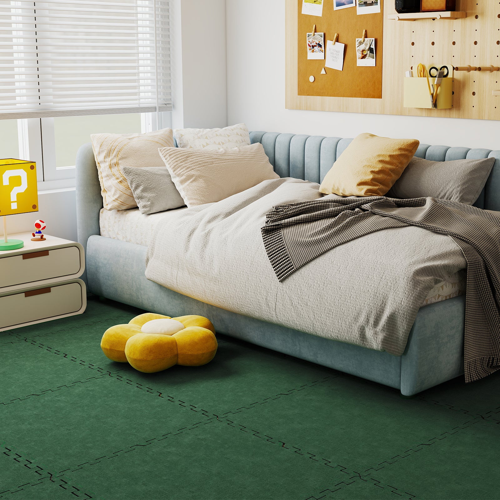25 Pack-100 Sq.Ft. Foam Floor Tiles Interlocking Carpet Tiles with Edge Borders-Green