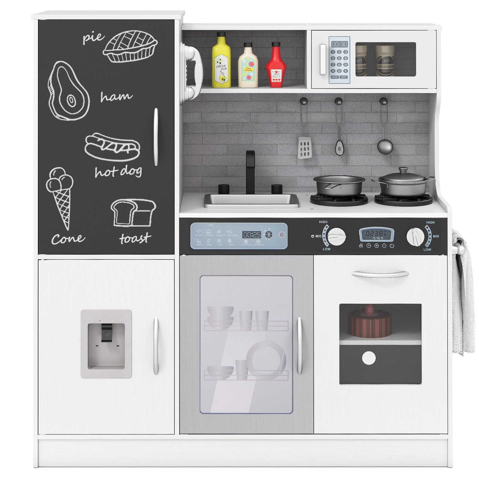 Pretend Play Kitchen with Utensils for Kids Aged 3+-Pink - Silver