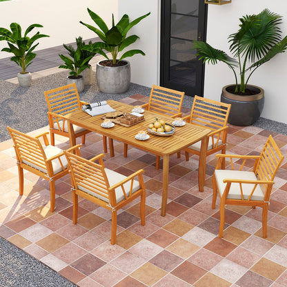 7¬†Pieces Acacia¬†Wood¬†Patio¬†Dining¬†Set with¬†1.97 Inch Umbrella Hole and Padded Cushions