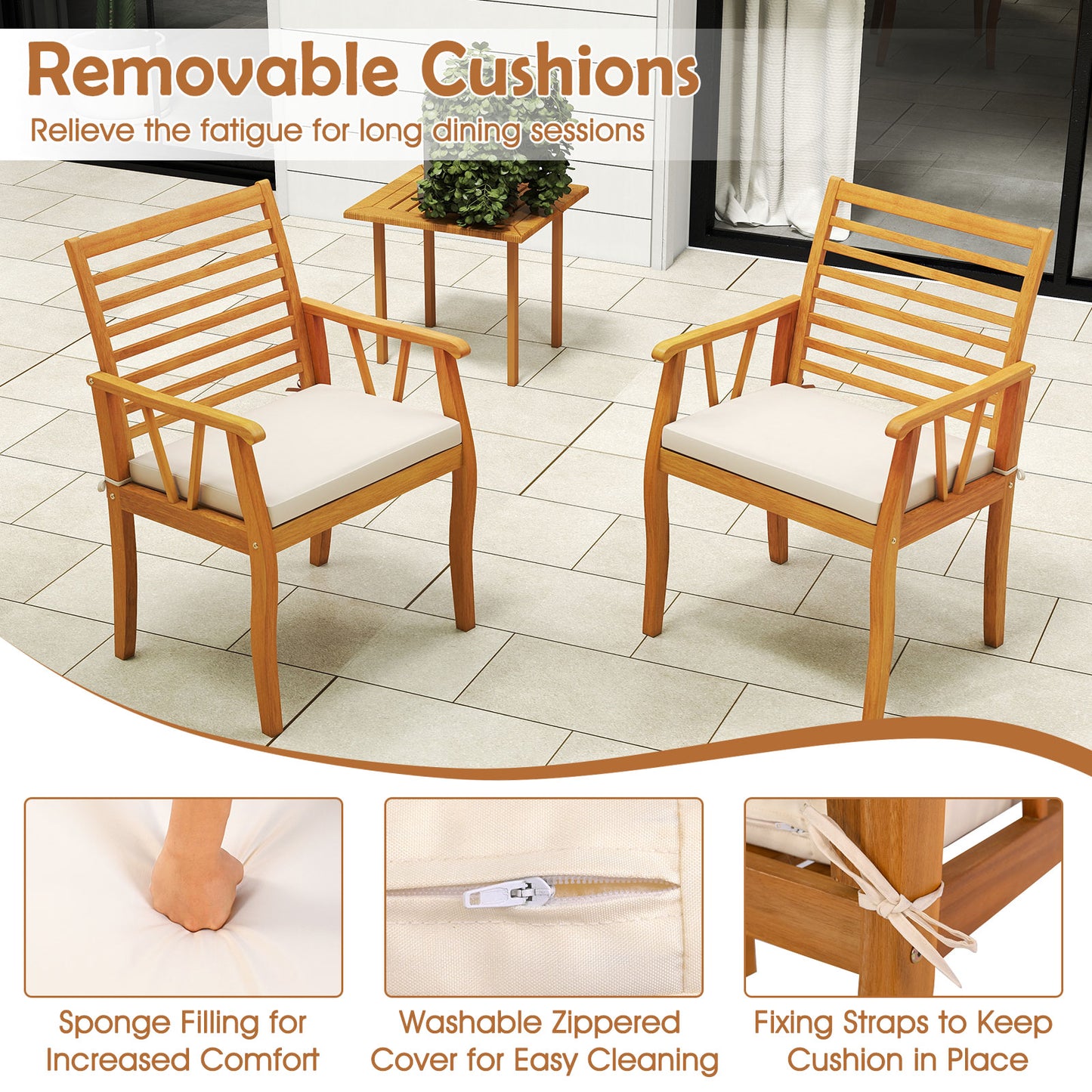 7¬†Pieces Acacia¬†Wood¬†Patio¬†Dining¬†Set with¬†1.97 Inch Umbrella Hole and Padded Cushions