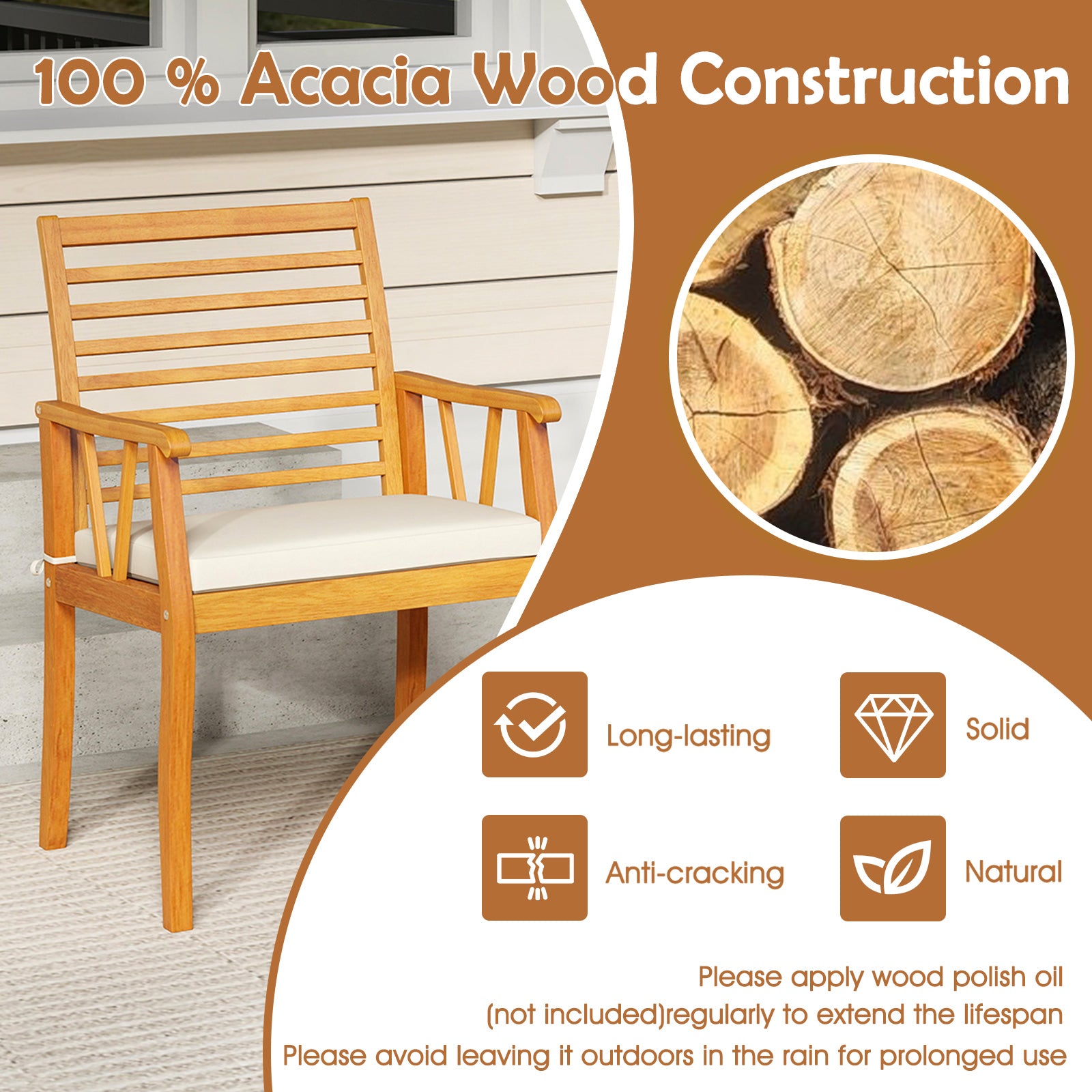 7¬†Pieces Acacia¬†Wood¬†Patio¬†Dining¬†Set with¬†1.97 Inch Umbrella Hole and Padded Cushions