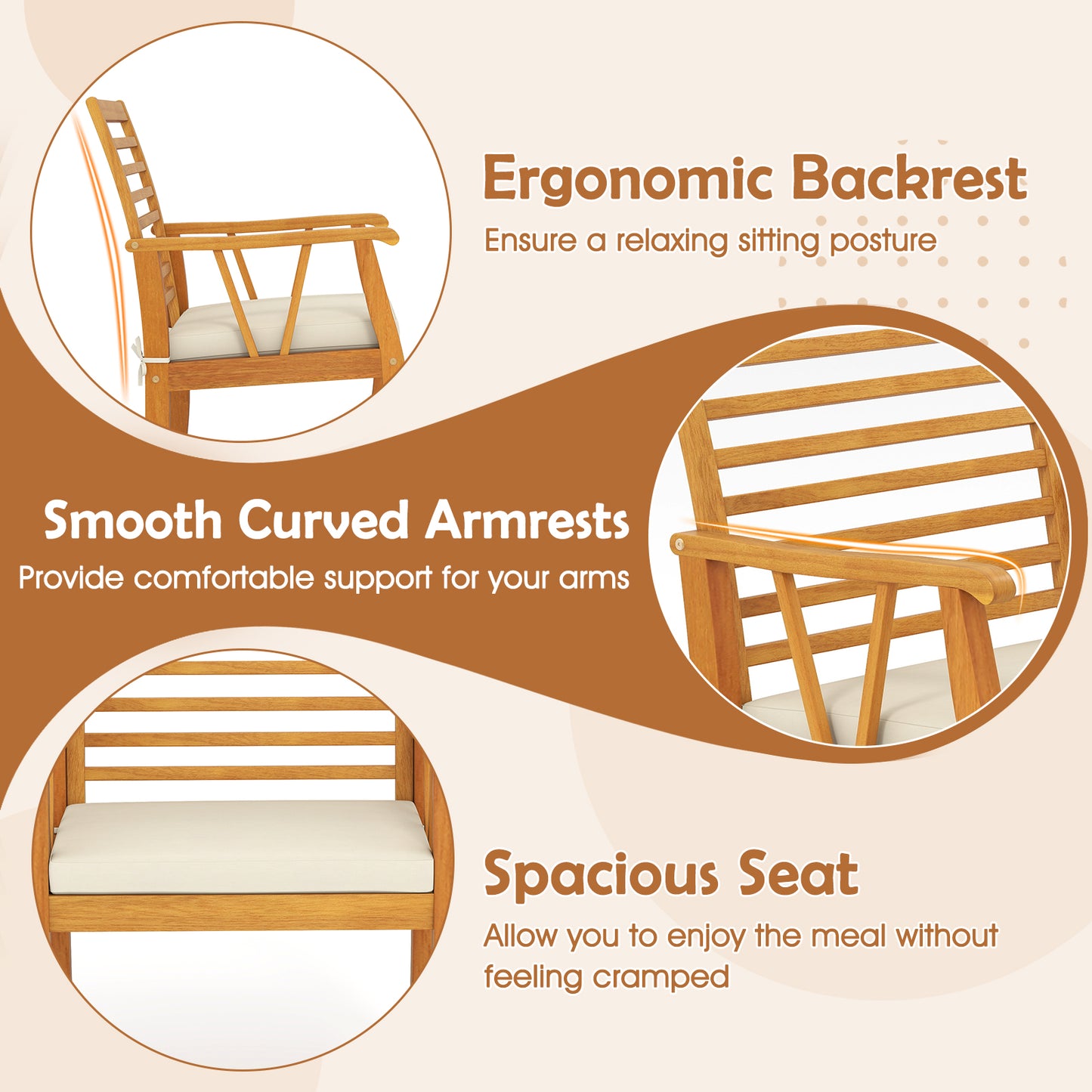 7¬†Pieces Acacia¬†Wood¬†Patio¬†Dining¬†Set with¬†1.97 Inch Umbrella Hole and Padded Cushions