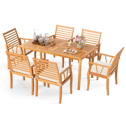 7¬†Pieces Acacia¬†Wood¬†Patio¬†Dining¬†Set with¬†1.97 Inch Umbrella Hole and Padded Cushions