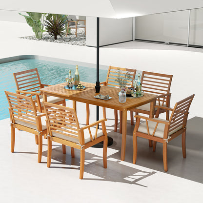 7¬†Pieces Acacia¬†Wood¬†Patio¬†Dining¬†Set with¬†1.97 Inch Umbrella Hole and Padded Cushions
