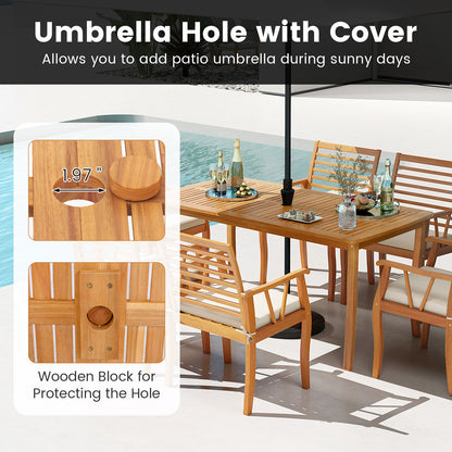 7¬†Pieces Acacia¬†Wood¬†Patio¬†Dining¬†Set with¬†1.97 Inch Umbrella Hole and Padded Cushions