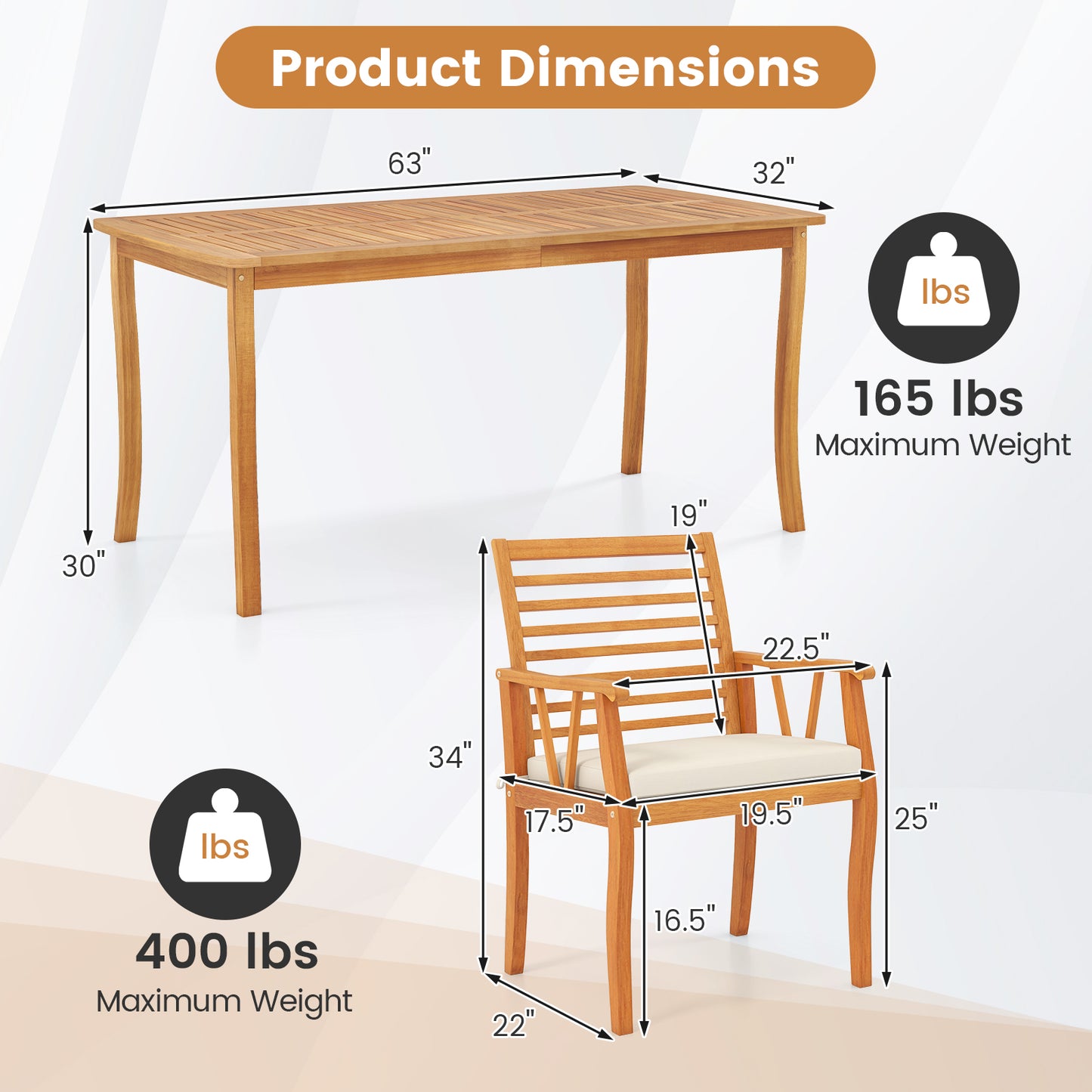 7¬†Pieces Acacia¬†Wood¬†Patio¬†Dining¬†Set with¬†1.97 Inch Umbrella Hole and Padded Cushions