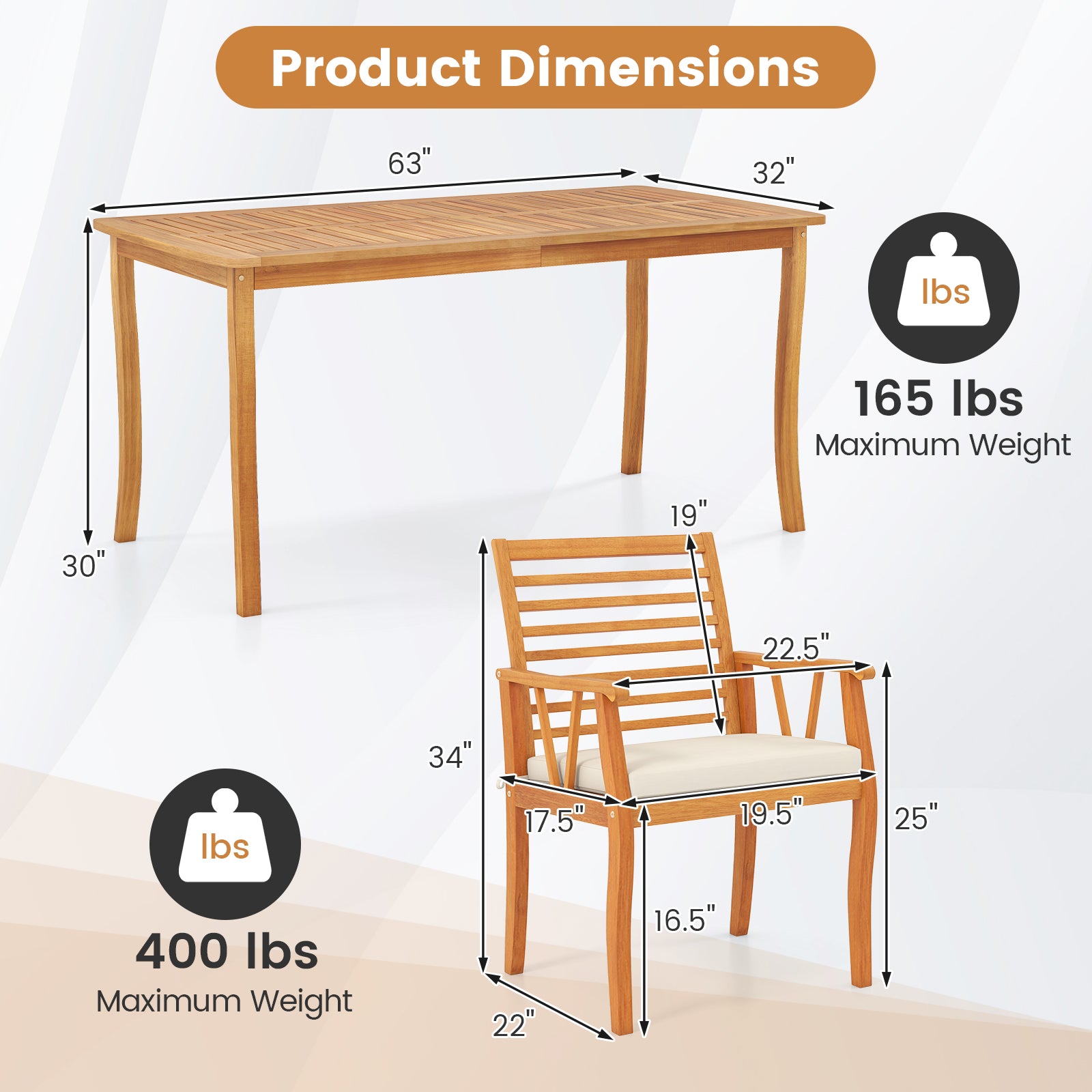 7¬†Pieces Acacia¬†Wood¬†Patio¬†Dining¬†Set with¬†1.97 Inch Umbrella Hole and Padded Cushions