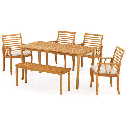Acacia¬†Wood¬†Outdoor¬†Table¬†and¬†Bench¬†Chairs¬†Set with¬†1.97 Inch Umbrella Hole