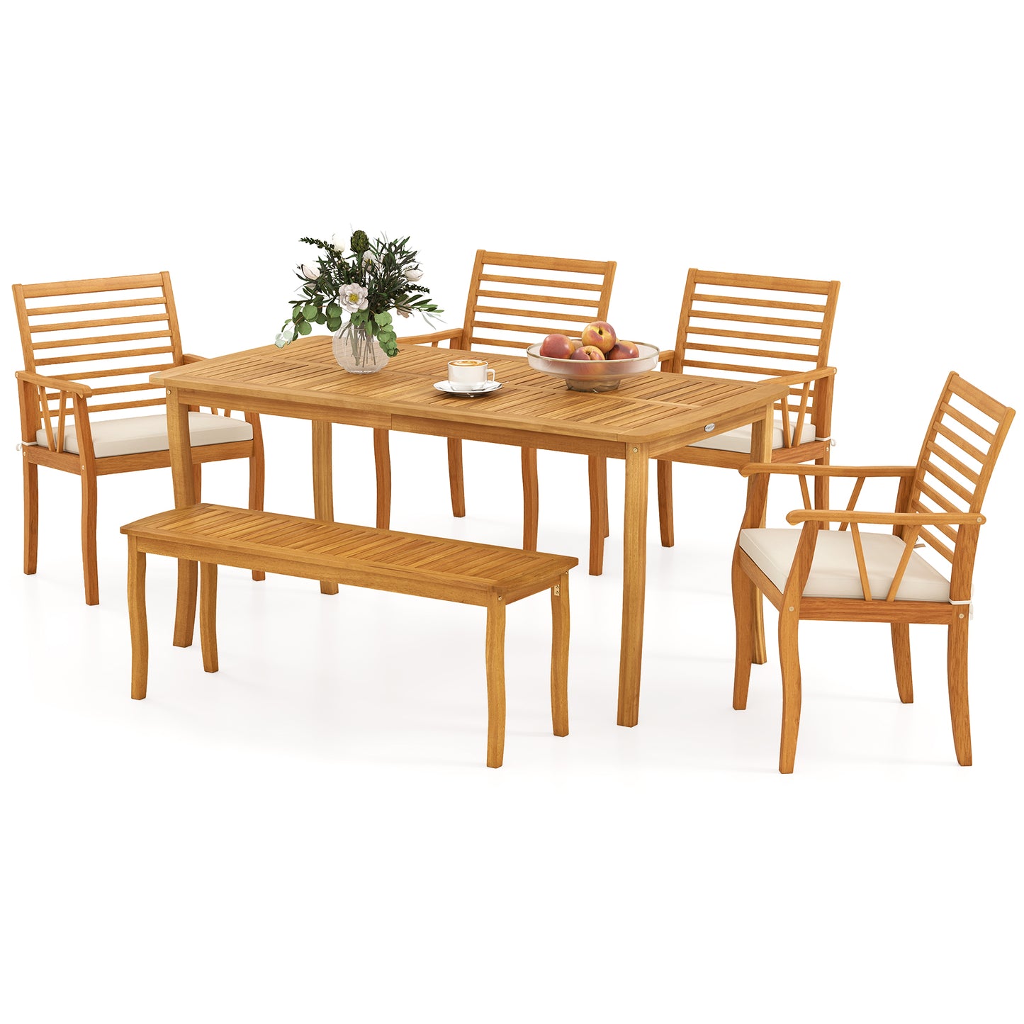 Acacia¬†Wood¬†Outdoor¬†Table¬†and¬†Bench¬†Chairs¬†Set with¬†1.97 Inch Umbrella Hole