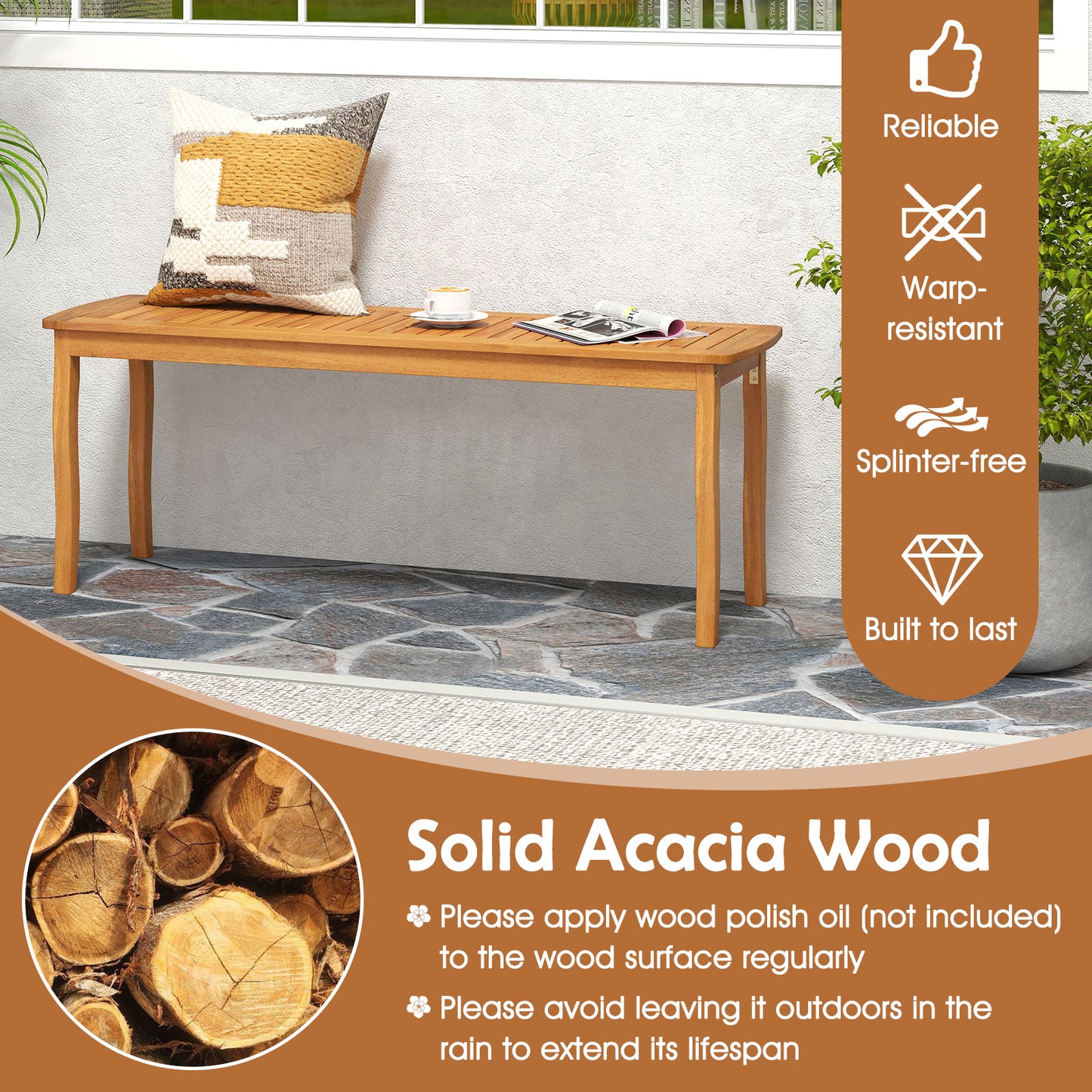 Acacia¬†Wood¬†Outdoor¬†Table¬†and¬†Bench¬†Chairs¬†Set with¬†1.97 Inch Umbrella Hole