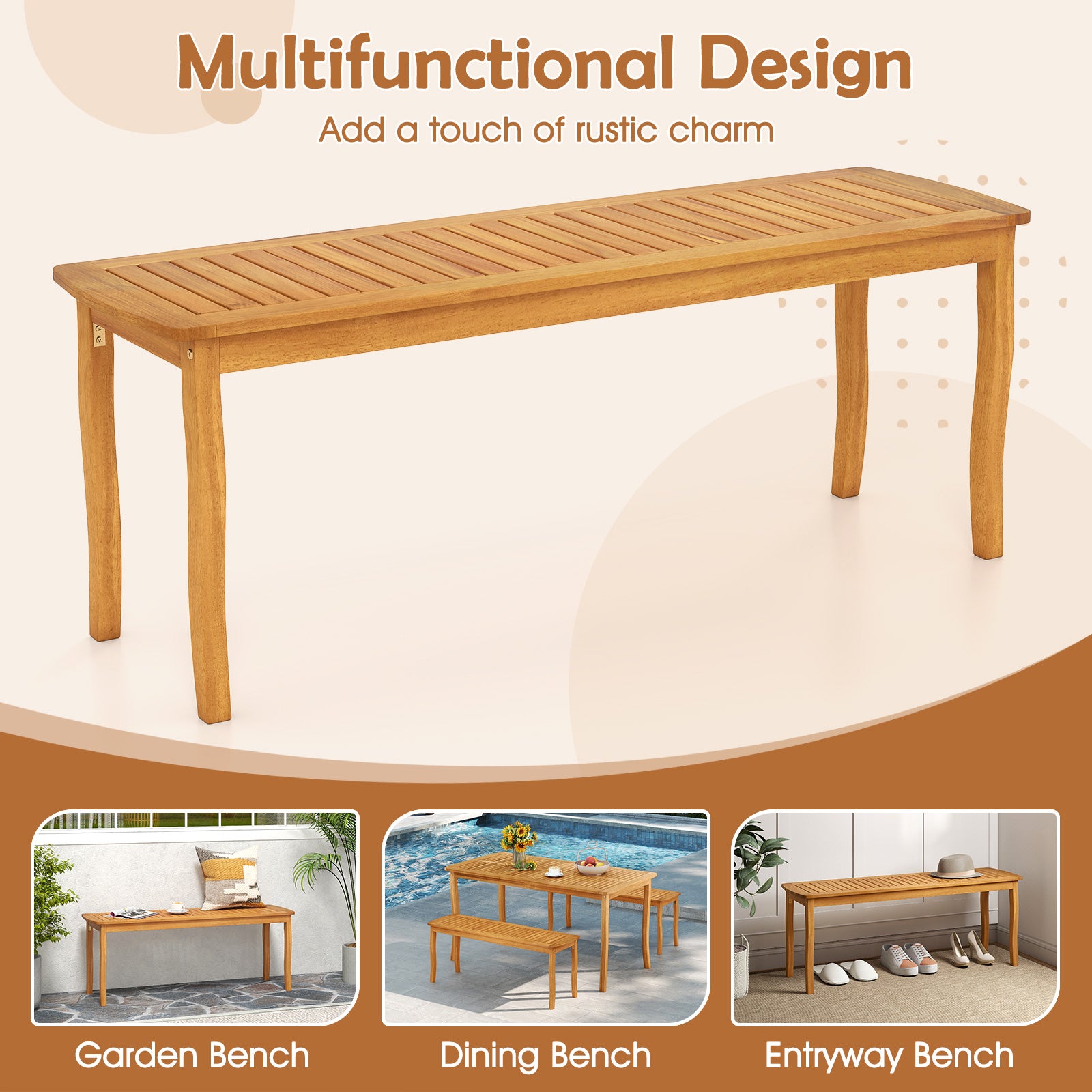 Acacia¬†Wood¬†Outdoor¬†Table¬†and¬†Bench¬†Chairs¬†Set with¬†1.97 Inch Umbrella Hole