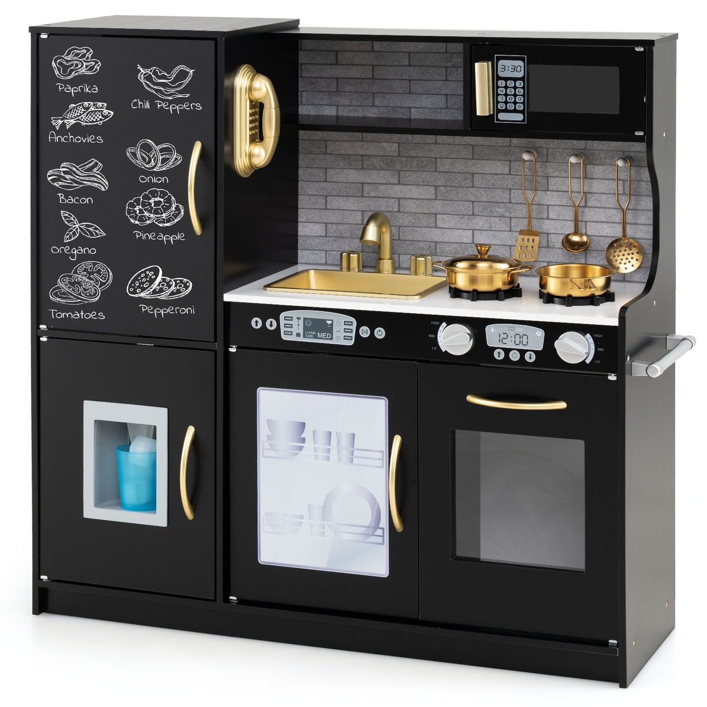 Toddler Pretend Play Kitchen for Boys and Girls 3-6 Years Old-White - Black