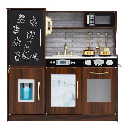 Toddler Pretend Play Kitchen for Boys and Girls 3-6 Years Old-White - Brown