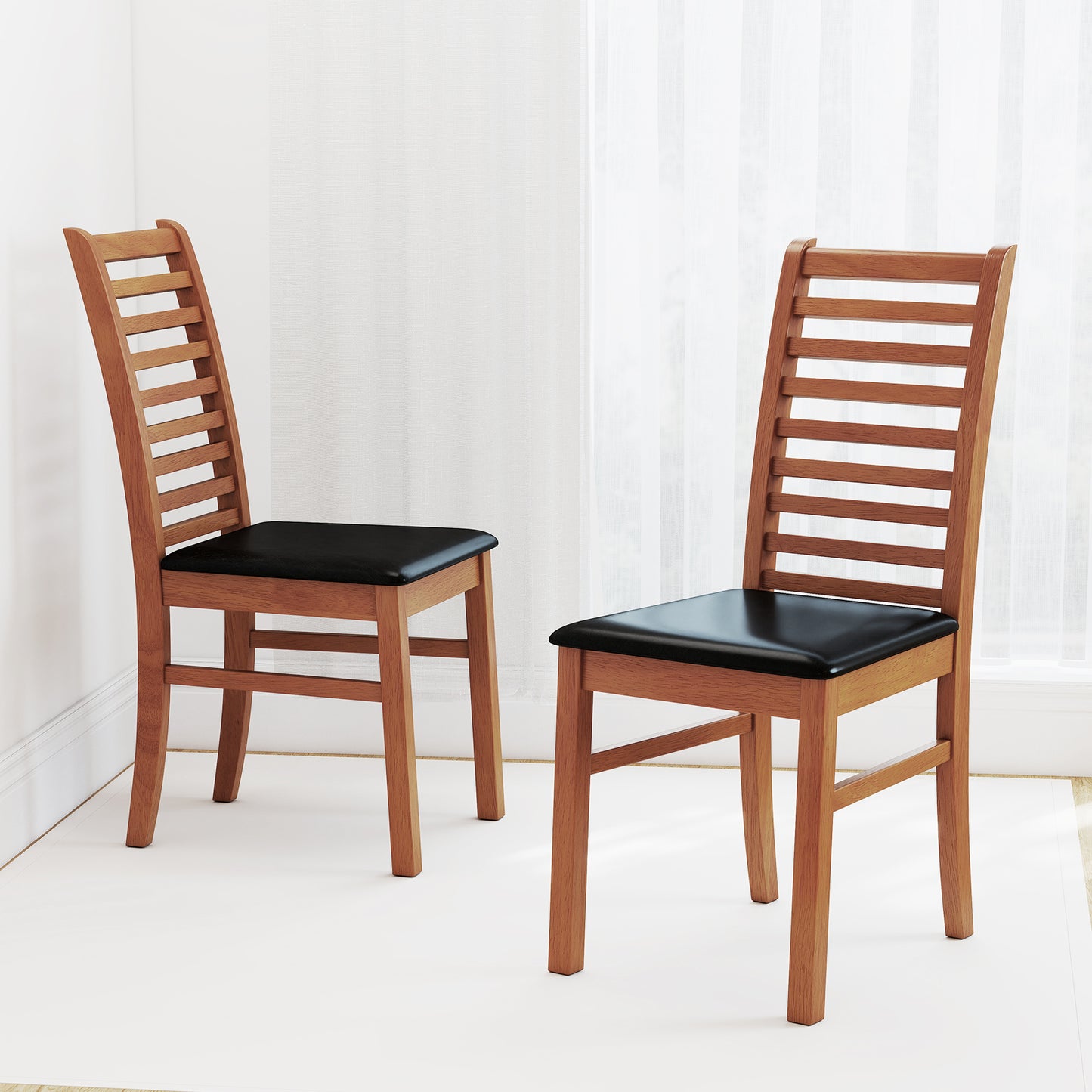 Set of 2 Wooden Dining Chair with Rubber Wood Legs for Living Room-Brown