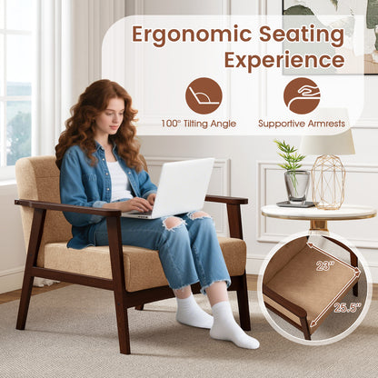 Rubber Wood Frame Accent Chair with Armrest for Living Room-Beige