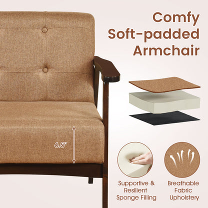 Rubber Wood Frame Accent Chair with Armrest for Living Room-Beige
