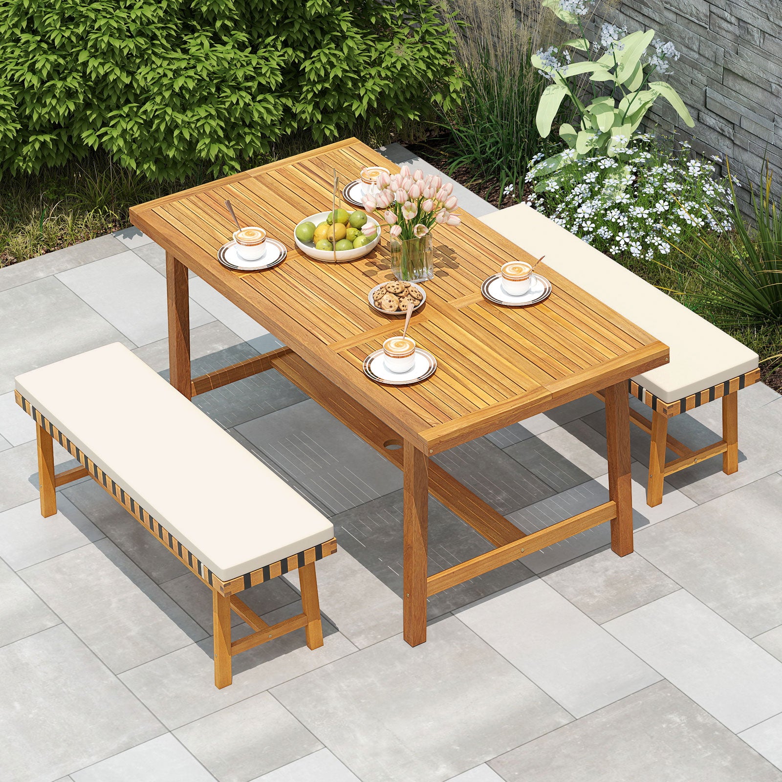 3-Piece Patio Dining Set for 4 People Farmhouse Furniture