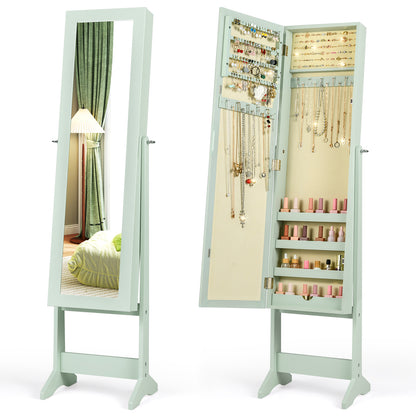 Mirrored Standing Jewelry Cabinet Storage Box-Pink - Green