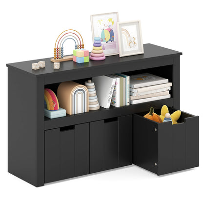 Kid Toy Storage Cabinet Drawer Chest with Wheels and Large Storage Cube Shelf-Black - Black
