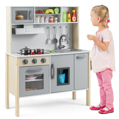 Wooden Pretend Play Kitchen Set for Toddlers-White - Gray