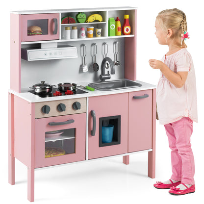 Wooden Pretend Play Kitchen Set for Toddlers-White - White And Pink
