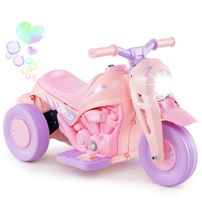 6V Kids Electric Ride on Motorcycle with Bubble Maker and Music-Pink and Purple - Pink And Purple