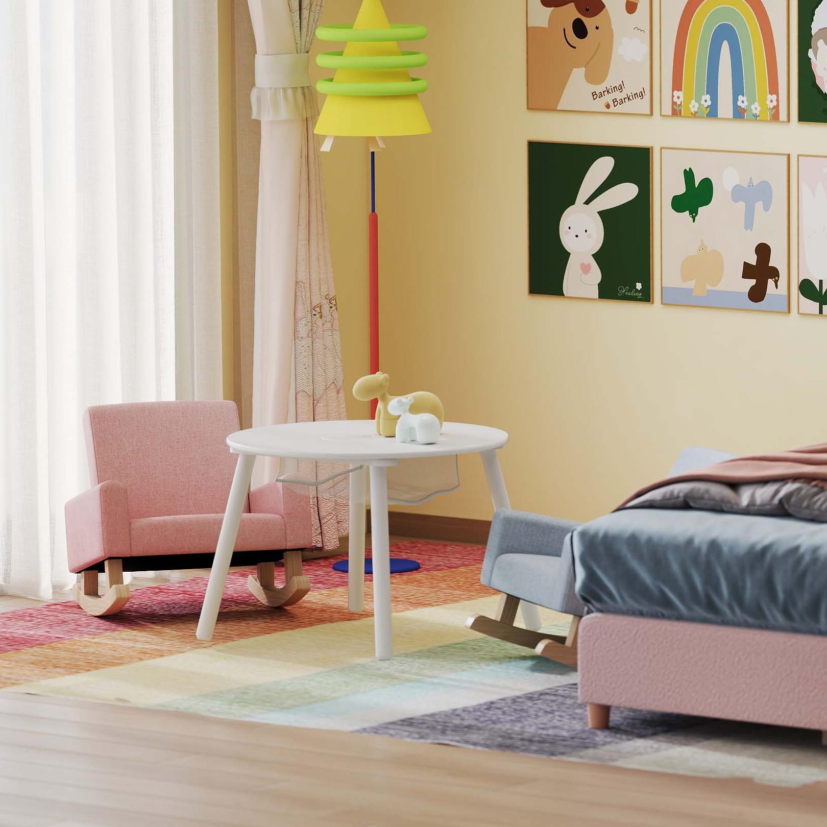 Children‚Äôs Room Furniture Bundle: Twin Pink Bed Blue & Pink Rocking Chairs Storage End Table