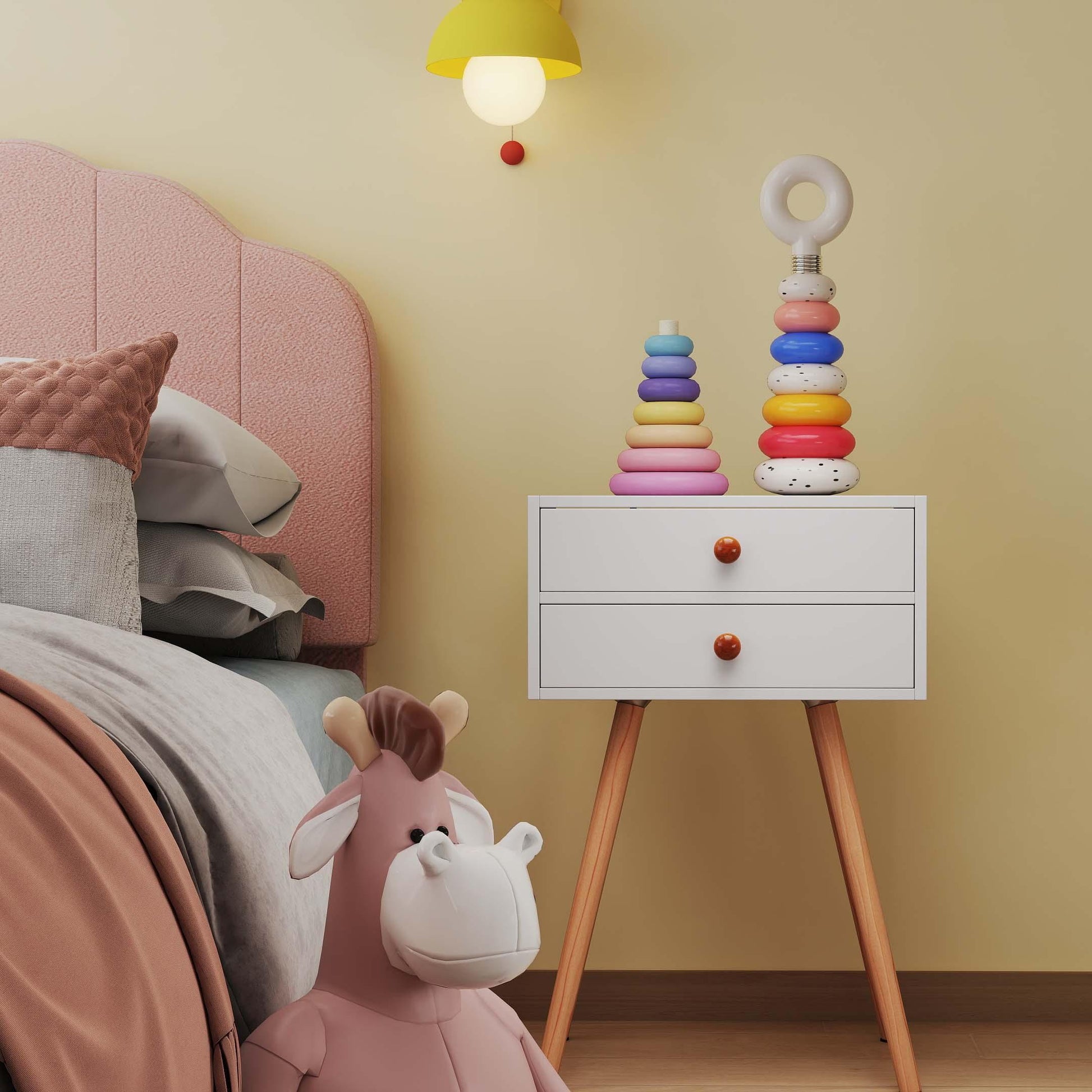 Children‚Äôs Room Furniture Bundle: Twin Pink Bed Blue & Pink Rocking Chairs Storage End Table