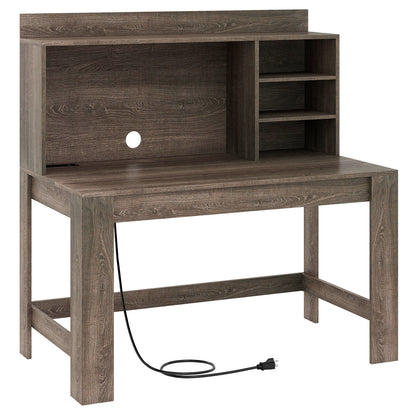 Modern Computer Desk with Hutch and Storage Shelves-Oak - Oak