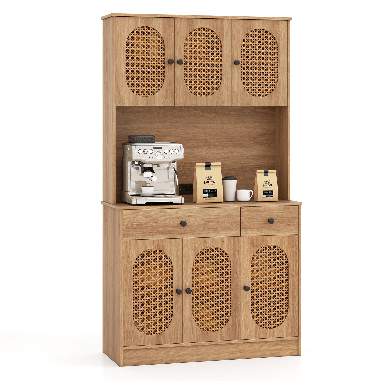 71 Inches Pantry Cabinet with Hutch and Charging Station-Natural