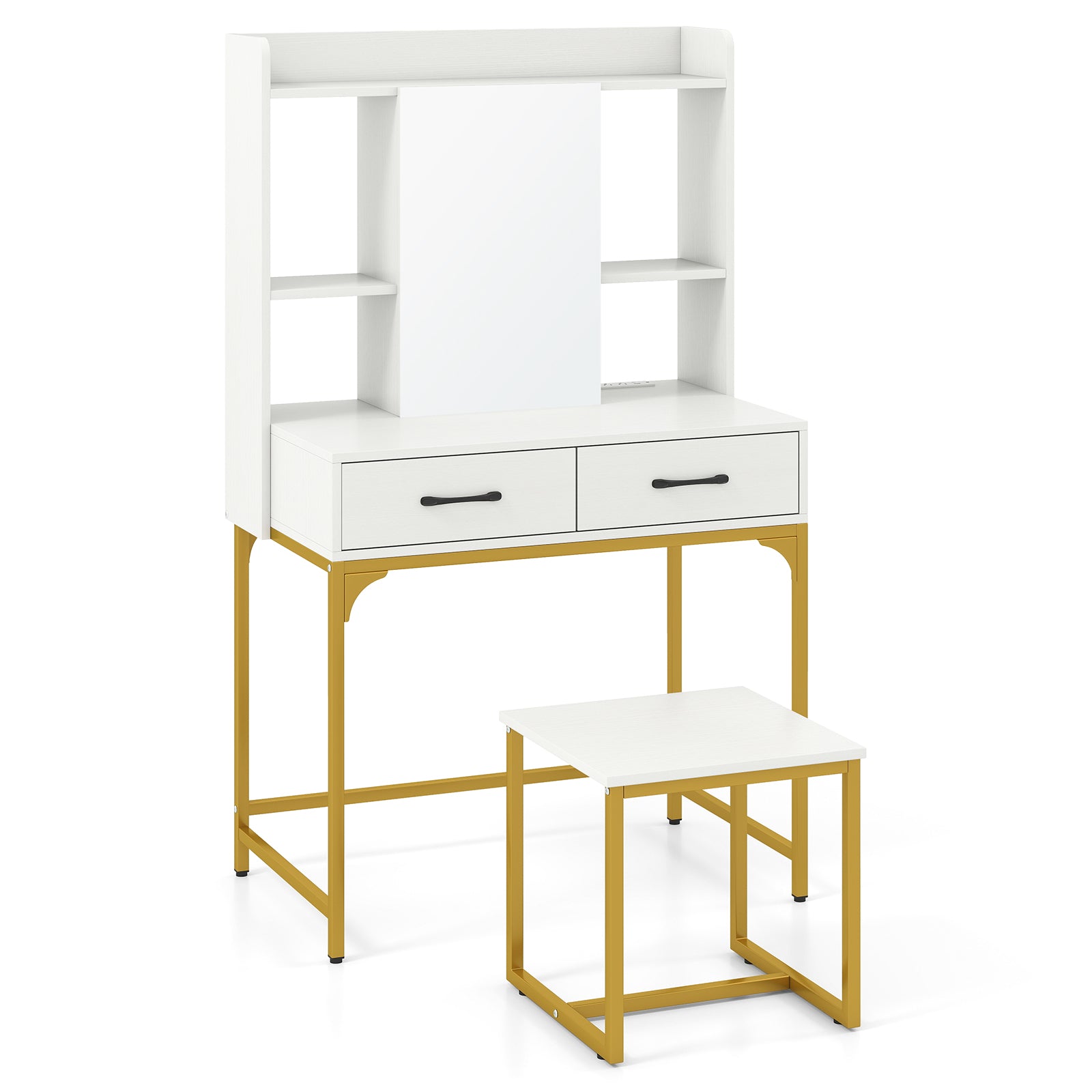 Vanity Desk with Storage Drawers and Charging Station-White