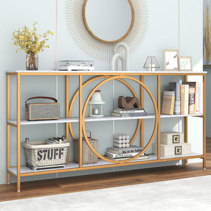 3-Tier Console Table with Faux Marble Top and Storage Shelves for Hallway Living Room-White