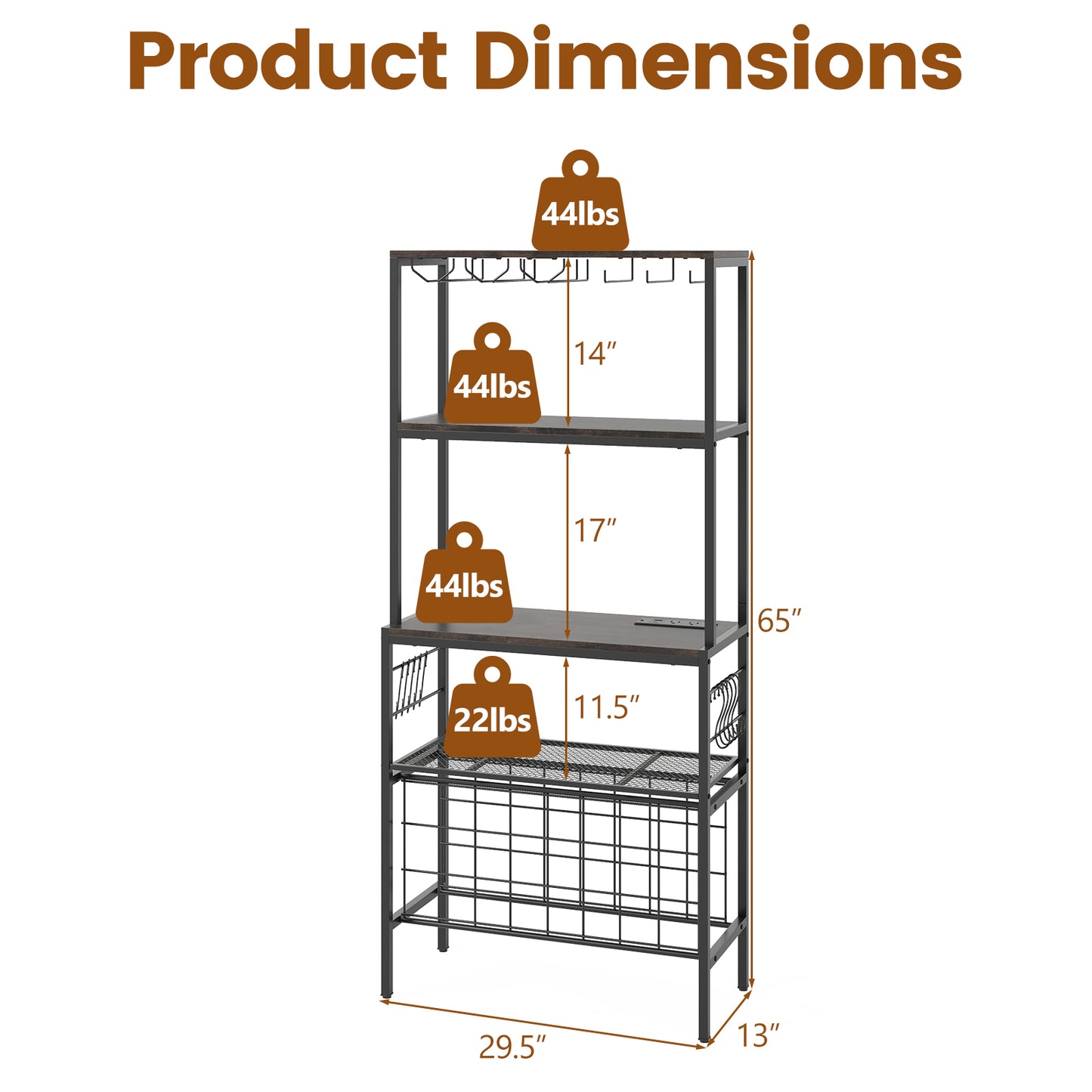 Wine Organizer with Power Outlet and Bottle Holders-Rustic Brown