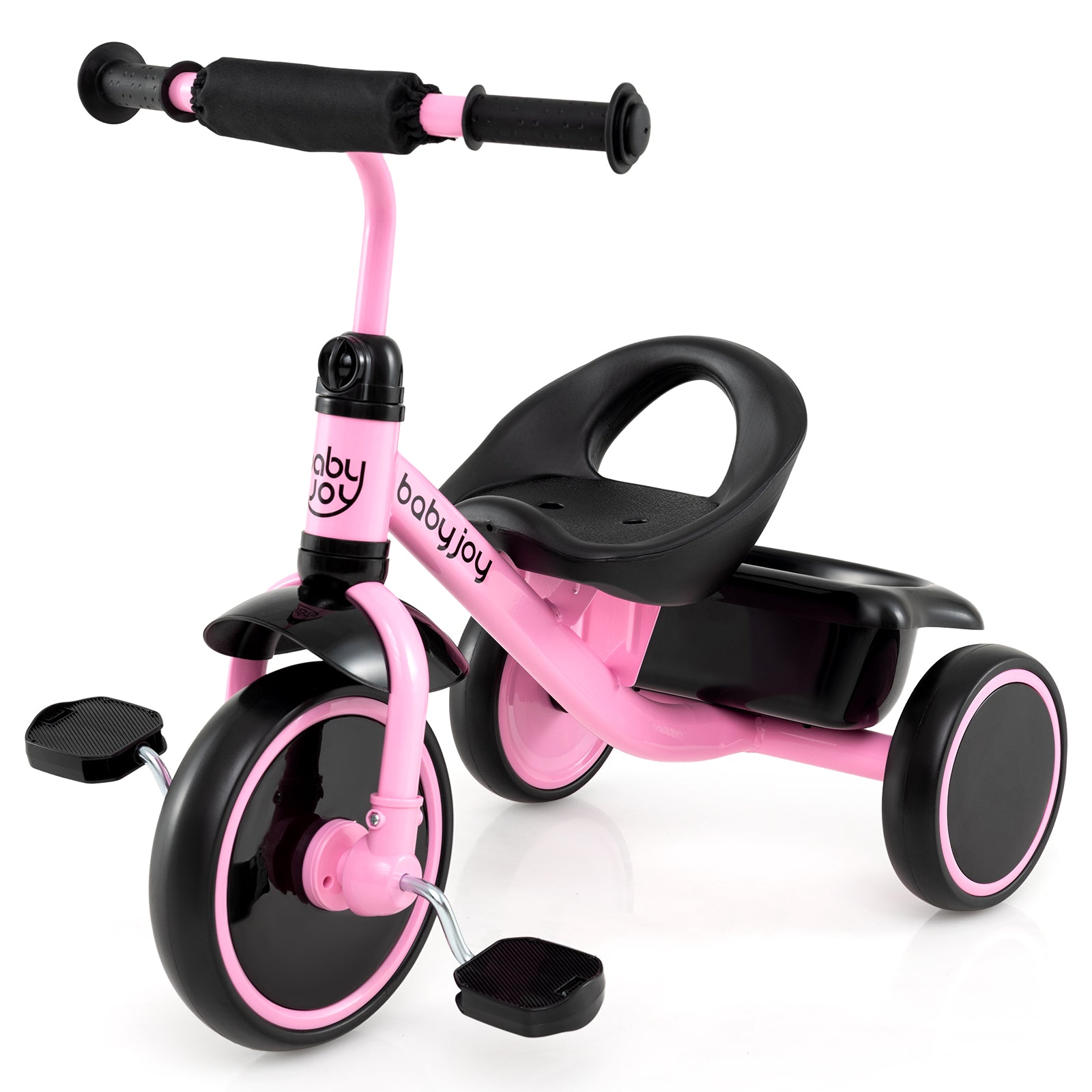 Toddler Tricycle Kids Trike with Adjustable Seat and Storage Basket Aged 3-5 Years Old-Pink - Pink