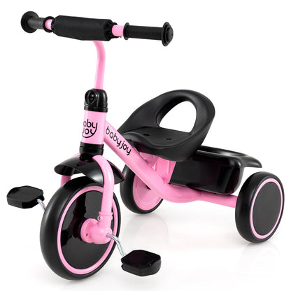 Toddler Tricycle Kids Trike with Adjustable Seat and Storage Basket Aged 3-5 Years Old-Pink - Pink