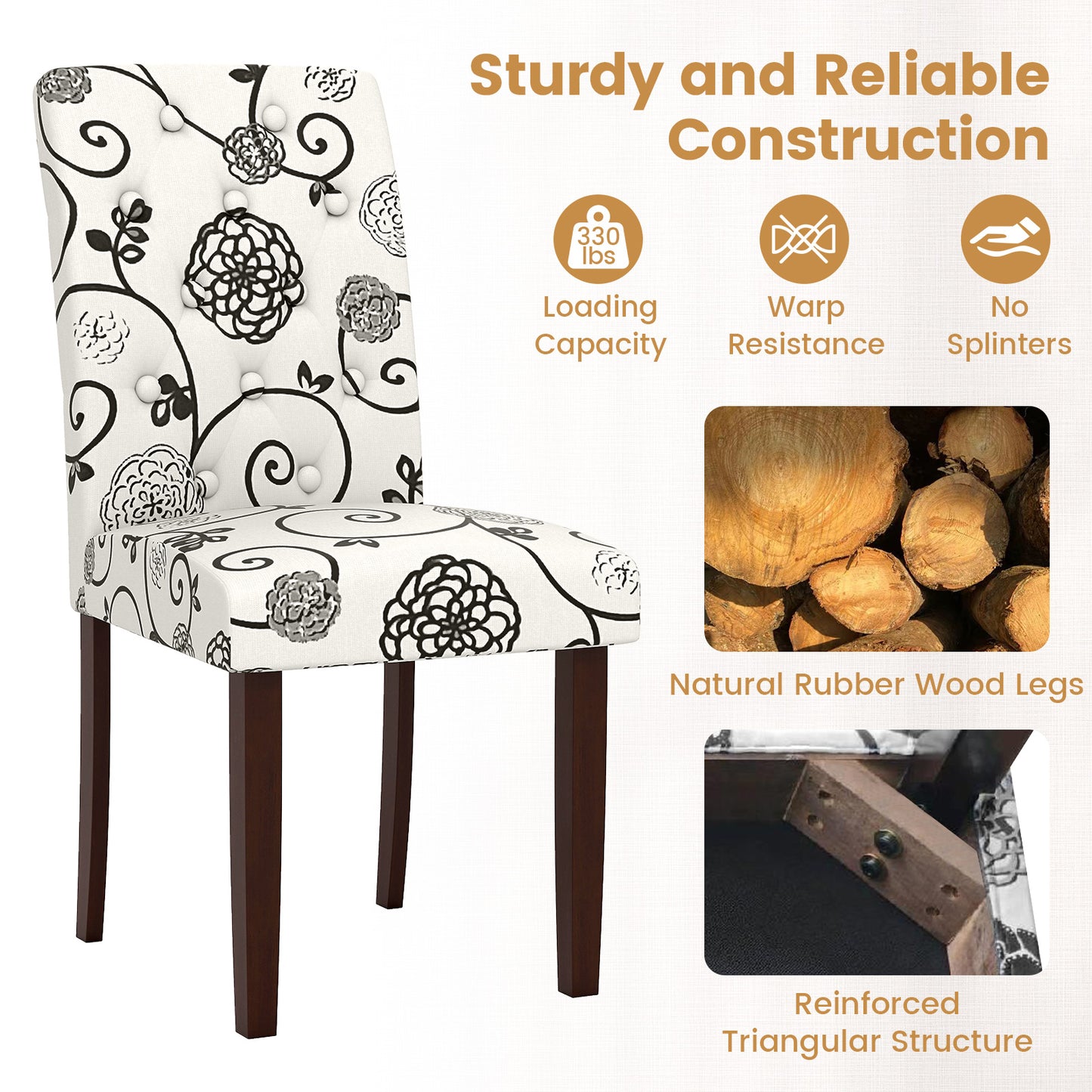 Button Tufted Fabric Upholstered Wooden Dining Chair Set of 2 with High Curved Back-Beige