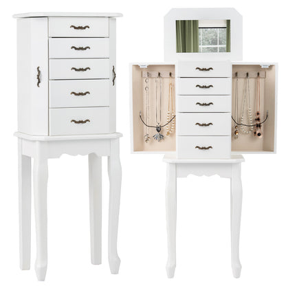 Standing Jewelry Box with 4 Drawers and 2 Side Doors-White