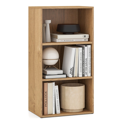 Set of 2 3-Tier Cube Bookcase with Adjustable Shelves for Home Office-Natural